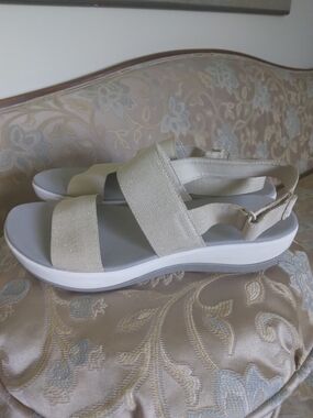 Clarks Beige Glitter Stretch Slingback Sandals